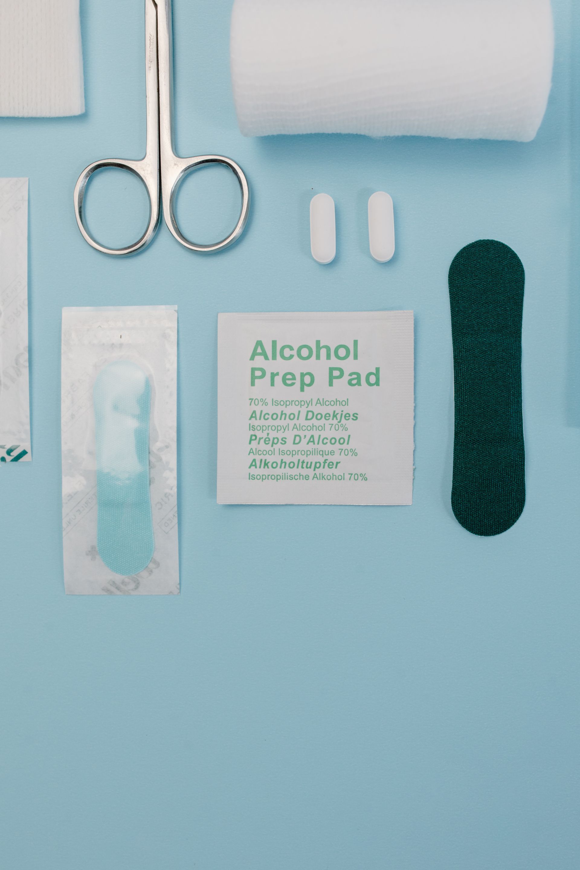 Clinical wound care supplies and instruments on a tray